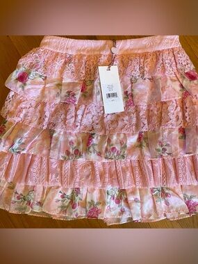 LoveShackFancy Melrita Ruffle Mini Skirt in Pink Ivy NWT size 00